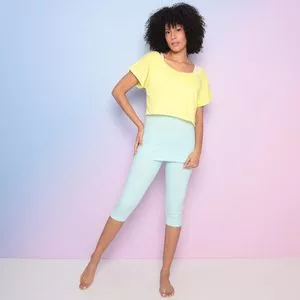 Pijama Regata, Cropped & Calça Corsário<BR>- Verde Água & Amarelo<BR>- 3Pçs<BR>- Sonhart
