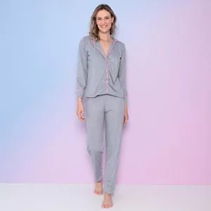 Pijama Com Botões<BR>- Cinza & Rosa
