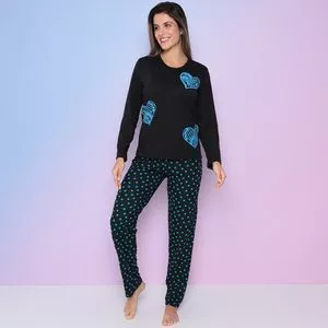Pijama Corações<BR>- Preto & Azul