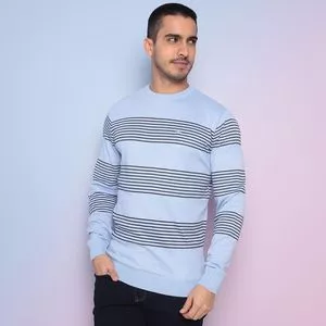 Suéter Listrado<BR>- Azul Claro & Preto