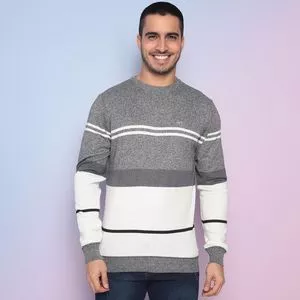 Suéter Em Tricô Mescla<BR>- Cinza & Branco
