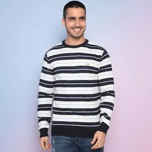 Suéter Listrado<BR>- Azul Marinho & Branco