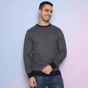 Suéter Quadriculado<BR>- Azul Marinho & Branco