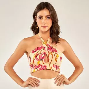 Cropped Floral<BR>- Bege & Pink<BR>- Canal