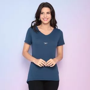 Camiseta Com Logo<BR>- Azul Marinho & Branca