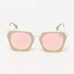 Óculos De Sol Quadrado<BR>- Rosa & Bege Claro<BR>- Carmim