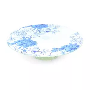 Prato Decorativo Com Pé Encantos<BR>- Branco & Azul<BR>- xØ29,5xcm<BR>- Decor Glass