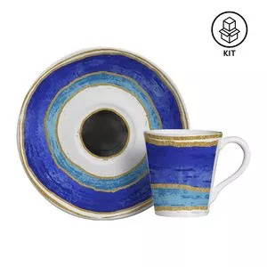 Jogo De Xícaras Para Chá Olho Grego<BR>- Branco & Azul<BR>- 6Pçs<BR>- 150ml<BR>- Scalla