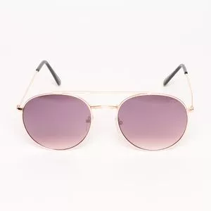 Óculos De Sol Aviador<BR>- Dourado & Roxo Escuro