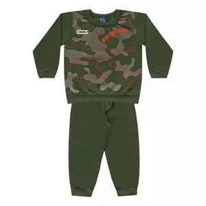Conjunto Infantil De Blusão Dinossauros & Calça Jogger<BR>- Verde Militar & Vermelho