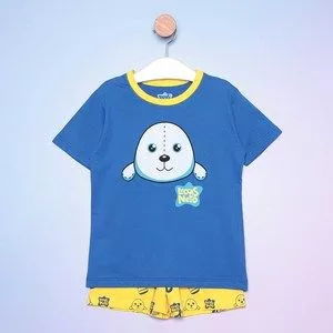 Pijama Infantil Foca<BR>- Azul & Amarelo<BR>- Luccas Neto