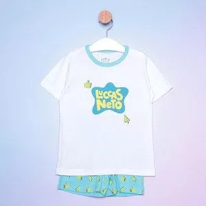 Pijama Infantil Luccas Neto®<BR>- Branco & Azul<BR>- Luccas Neto