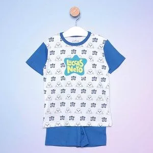 Pijama Infantil Foca<BR>- Branco & Azul<BR>- Luccas Neto