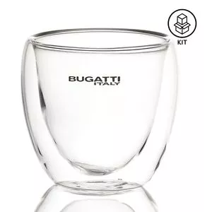 Jogo De Xícaras Para Café Expresso Bugatti<BR>- Incolor & Preto<BR>- 2Pçs<BR>- 80ml<BR>- Bugatti