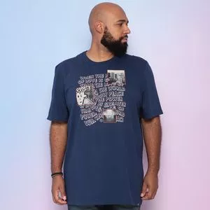 Camiseta Inscrições<BR>- Azul Marinho & Laranja