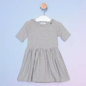 Vestido Infantil Em Mescla Listrado<BR>- Cinza & Branco<BR>- MiniTips