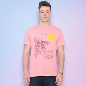 Camiseta Com Recortes<BR>- Rosa Claro & Amarela