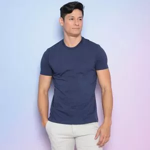 Camiseta Com Bordado<BR>- Azul Escuro