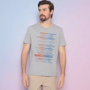 Camiseta Abstrata Com Recortes<BR>- Cinza & Azul Claro