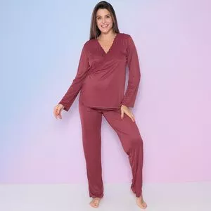 Pijama Para Amamentação Com Transpasse<BR>- Bordô