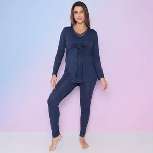 Pijama Para Amamentação Com Amarração<BR>- Azul Marinho