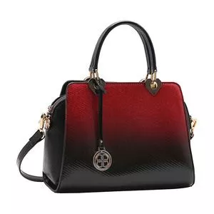 Bolsa Tote Texturizada Com Bagcharm<BR>- Preta & Vermelha<BR>- 22x30x15cm