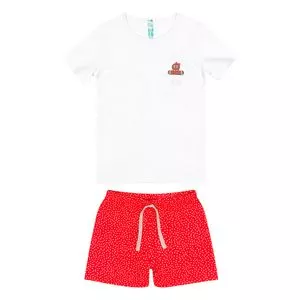 Pijama Com Bolso<BR>- Branco & Vermelho<BR>- Malwee