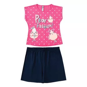 Pijama Com Inscrições<BR>- Pink & Azul Marinho<BR>- Malwee