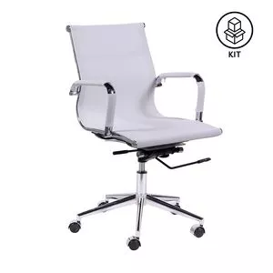 Jogo De Cadeiras Office Tela Baixa<BR>- Branco & Prateado<BR>- 2Pçs<BR>- Or Design