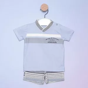 Conjunto Infantil De Camiseta & Bermuda Listrada<BR>- Azul Claro & Off White<BR>- Noruega