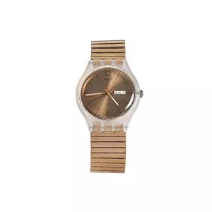Relógio Analógico SUOK707A<BR>- Incolor & Rosê Gold<BR>- Swatch