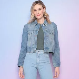 Jaqueta Jeans Com Recortes<BR>- Azul<BR>- Equatore