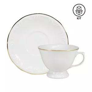 Jogo De Xícaras De Chá Filete Ouro Pomerode<BR>- Branco & Dourado<BR>- 12Pçs<BR>- 200ml<BR>- Schmidt