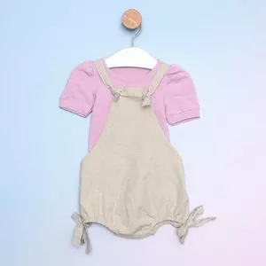 Conjunto Infantil De Blusa & Macacão Liso<BR>- Lilás & Bege<BR>- Costão Têxtil