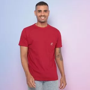 Camiseta Com Bolso<BR>- Vermelha & Branca