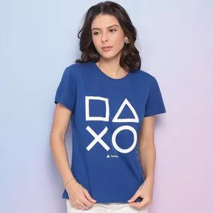 Camiseta Playstation®<BR>- Azul & Branca<BR>- Play Station