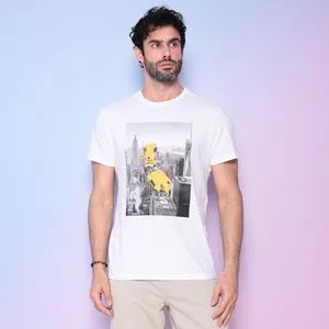Camiseta Robô<BR>- Branca & Amarela
