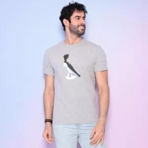 Camiseta Pinguim<BR>- Cinza & Preta