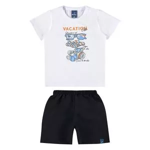 Conjunto Infantil De Camiseta Vacation & Bermuda<BR>- Branco & Preto<BR>- Romitex