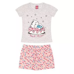 Pijama Infantil Gatinha<BR>- Cinza & Rosa Claro<BR>- Pijamas