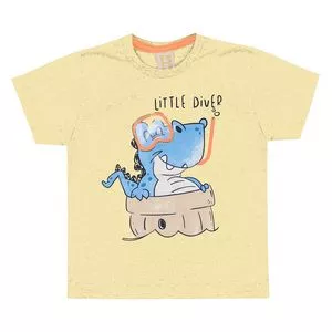 Camiseta Infantil Dinossauro Com Bordado<BR>- Amarela & Azul<BR>- Hrradinhos
