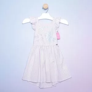 Vestido Infantil Listrado Com Laço<br /> - Rosa Claro & Branco<br /> - Luluzinha