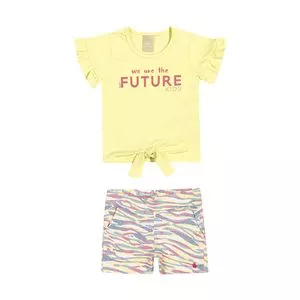 Conjunto De Blusa We Are The Future & Short<BR>- Amarelo Claro & Rosa<BR>- Colorittá