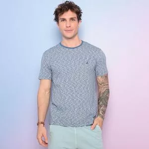 Camiseta Com Bordado<BR>- Azul Marinho & Off White