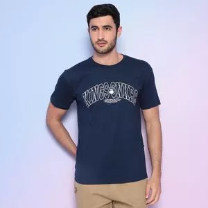 Camiseta Com Inscrições<BR>- Azul Marinho & Branca
