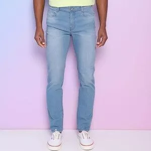 Calça Jeans Skinny Com Recortes<BR>- Azul Claro