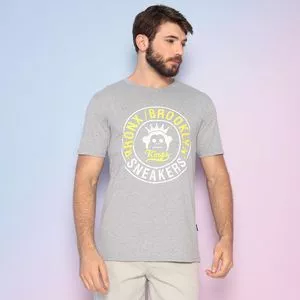 Camiseta Com Recortes<BR>- Cinza & Amarela