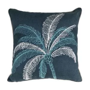 Almofada Com Palmeira<BR>- Azul Marinho & Branca<BR>- 52x52cm<BR>- Decortêxtil