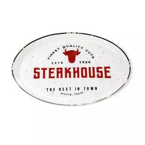 Bowl Steak House<BR>- Branco & Vermelho<BR>- 2x34,5x24,5cm<BR>- Decor Glass