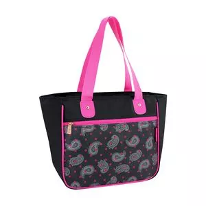 Bolsa Shopper Abstrata<BR>- Preta & Pink<BR>- 27x30x15,5cm<BR>- Jacki Design